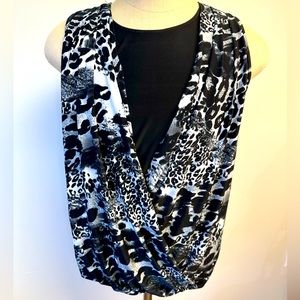 Sleeveless Animal Print Drape Neck Blouse XL